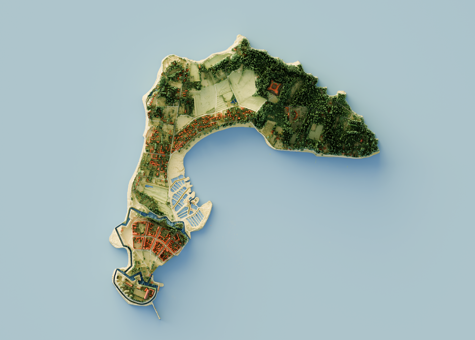 Cartographie de l'Île d'Aix. Utilisation des données Lidar de l'IGN afin d'obtenir un rendu précis. Volet 2 de la série cartographique de K'artothèque, "La France vue d'en haut".
