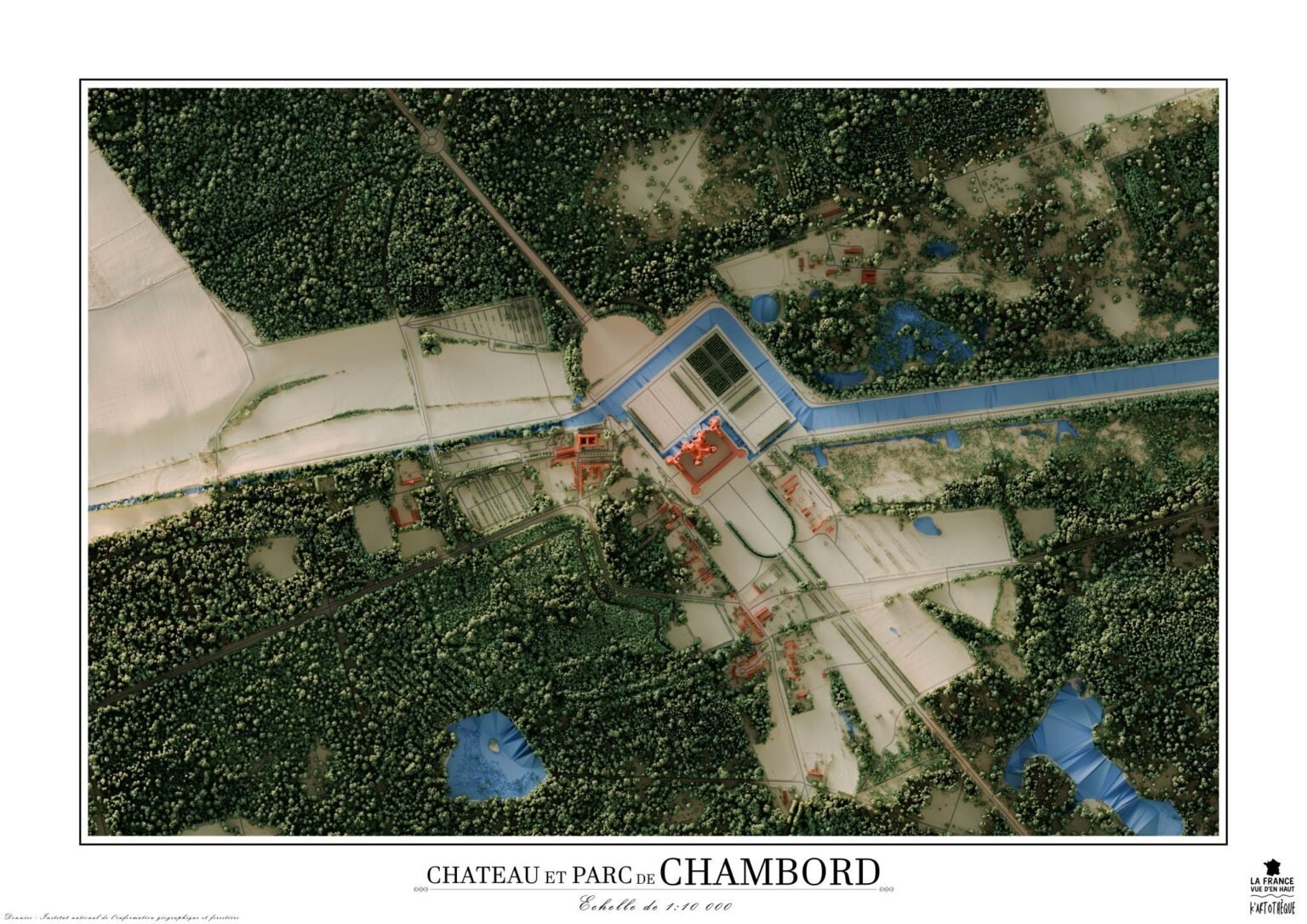 Cartographie du Château et du Parc de Chmabord. Utilisation des données Lidar de l'IGN afin d'obtenir un rendu précis. Volet 1 de la série cartographique de K'artothèque, "La France vue d'en haut".