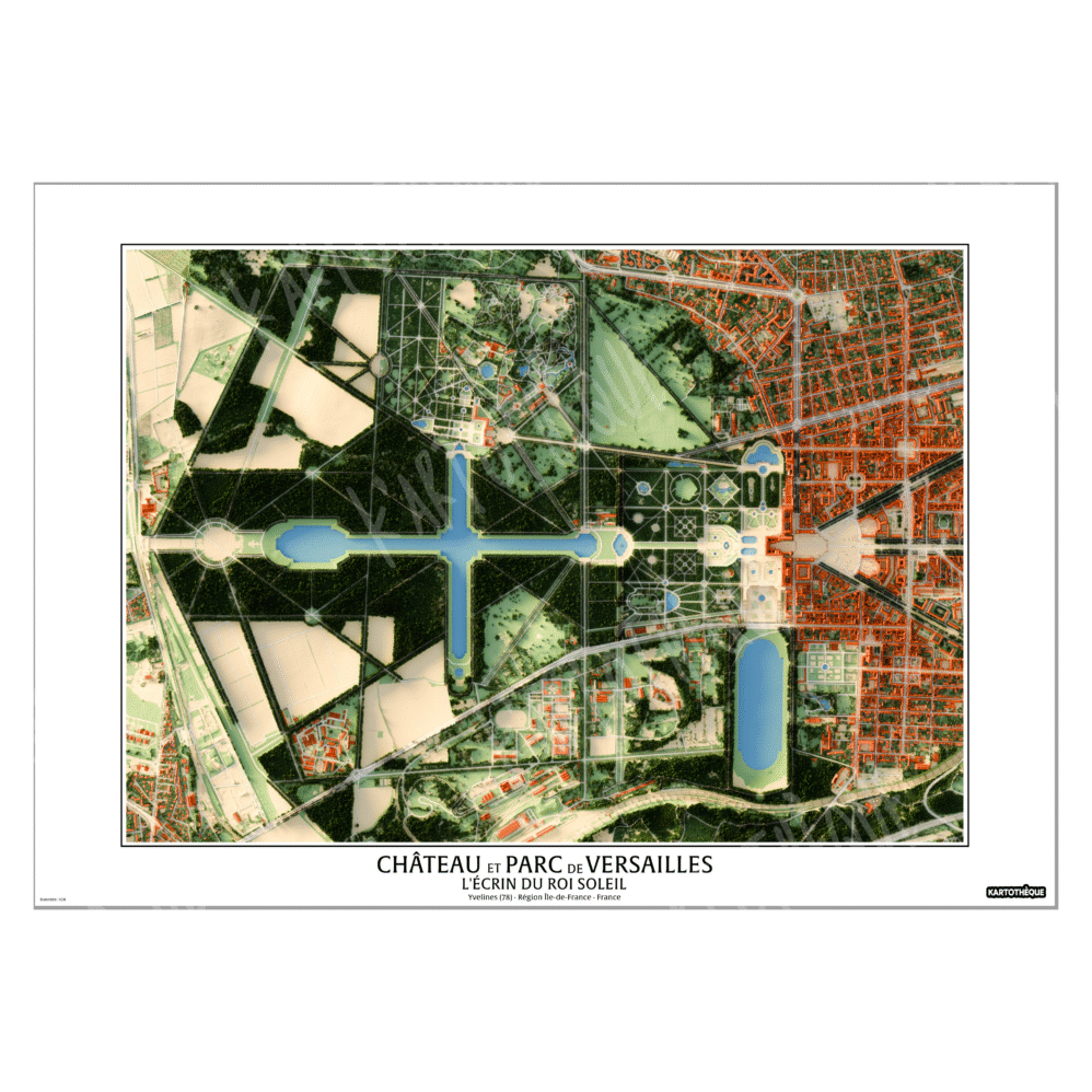 Carte du Château de Versailles, affiche murale décorative et géographique par Kartothèque, studio de cartographie indépendant.