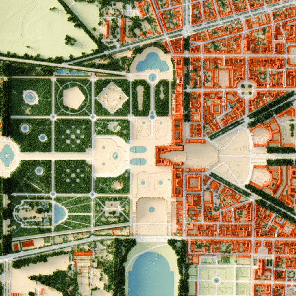 Cartographie du Château de Versailles. Utilisation des données Lidar de l'IGN afin d'obtenir un rendu précis. Volet 3 de la série cartographique de K'artothèque, "La France vue d'en haut".