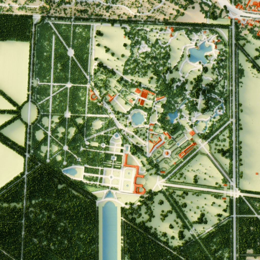 Cartographie du Château de Versailles. Utilisation des données Lidar de l'IGN afin d'obtenir un rendu précis. Volet 3 de la série cartographique de K'artothèque, "La France vue d'en haut".