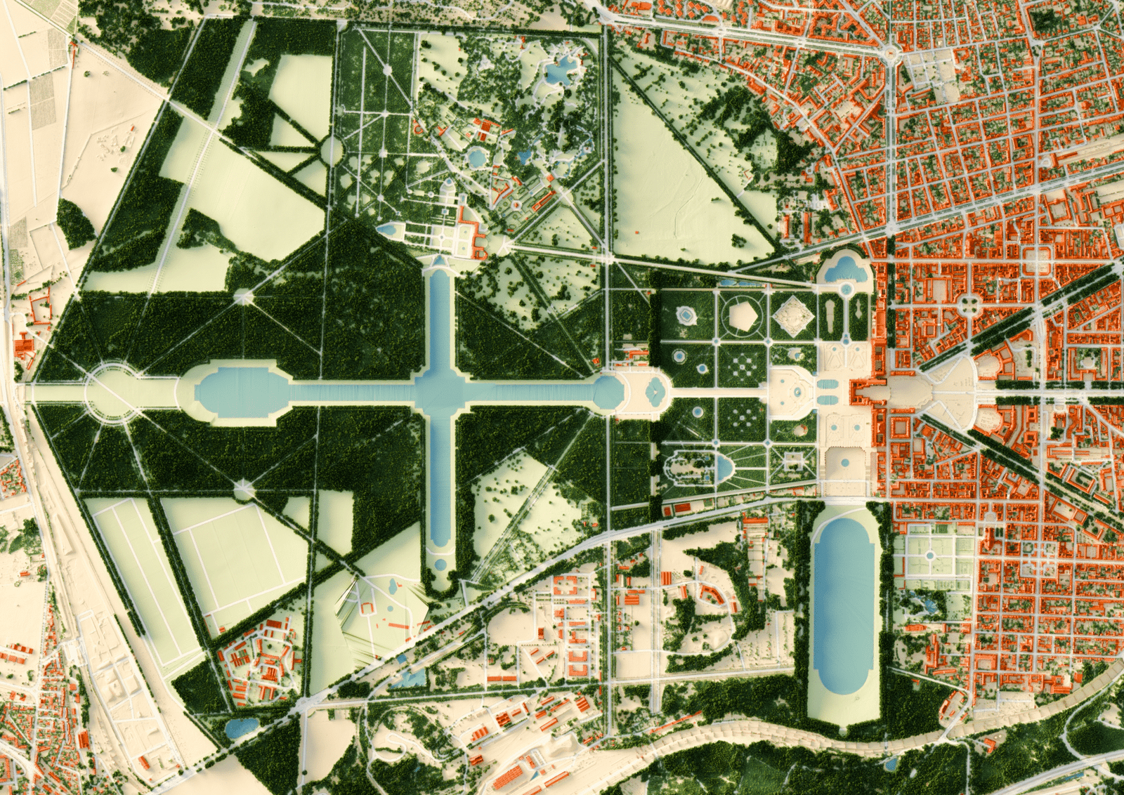 Cartographie du Château de Versailles. Utilisation des données Lidar de l'IGN afin d'obtenir un rendu précis. Volet 3 de la série cartographique de K'artothèque, "La France vue d'en haut".