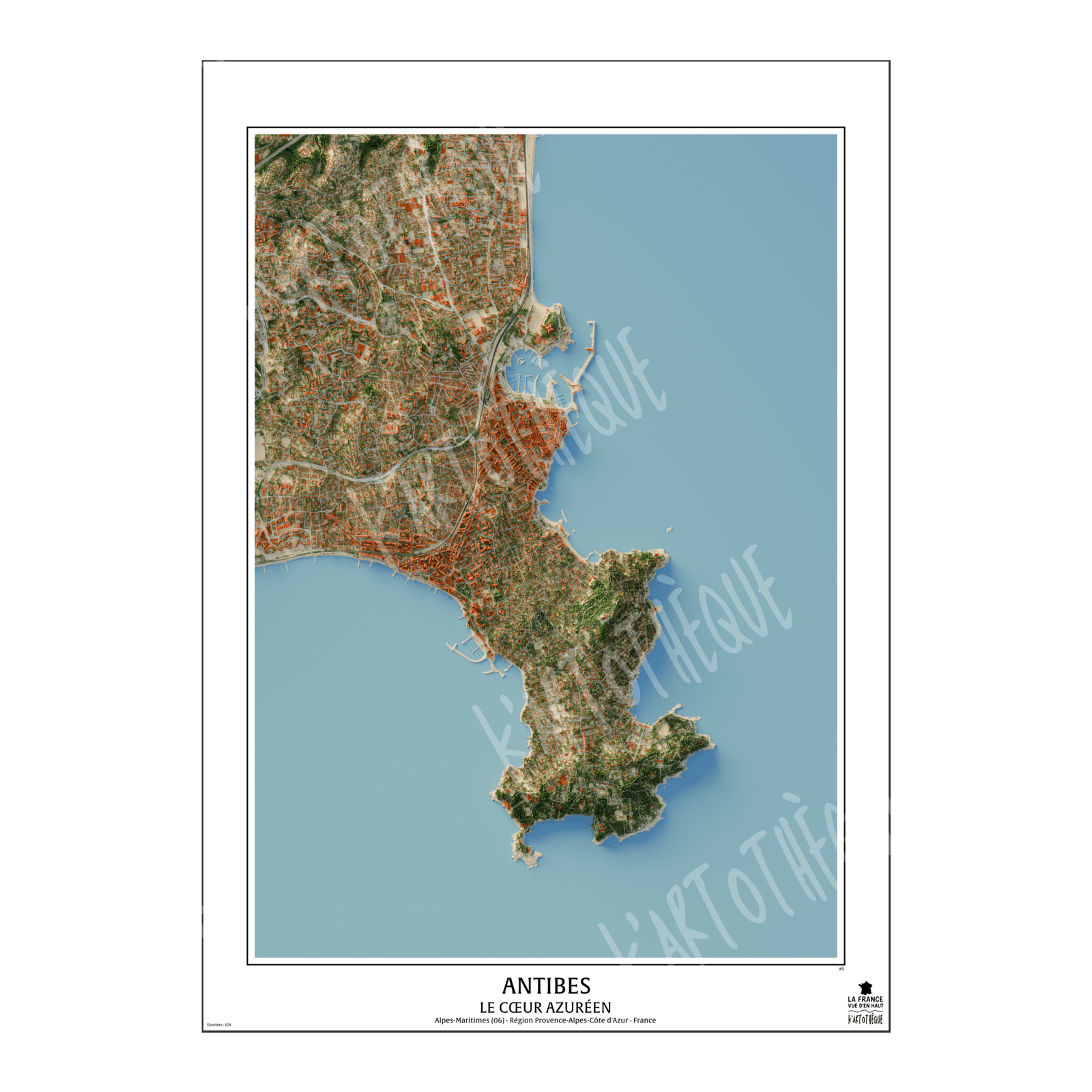 Cartographie d'Antibes. Utilisation des données Lidar de l'IGN afin d'obtenir un rendu précis. Volet 6 de la série cartographique de Kartothèque, "La France vue d'en haut".