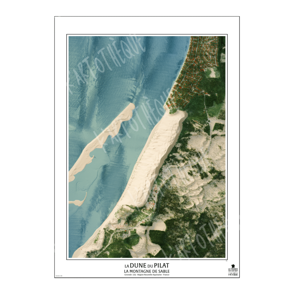 Cartographie de la Dune du Pilat. Utilisation des données Lidar de l'IGN afin d'obtenir un rendu précis. Volet 5 de la série cartographique de Kartothèque, "La France vue d'en haut".